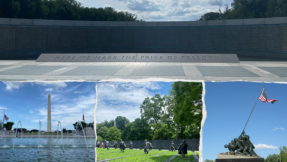 Four images of memorials in Washington, D.C.