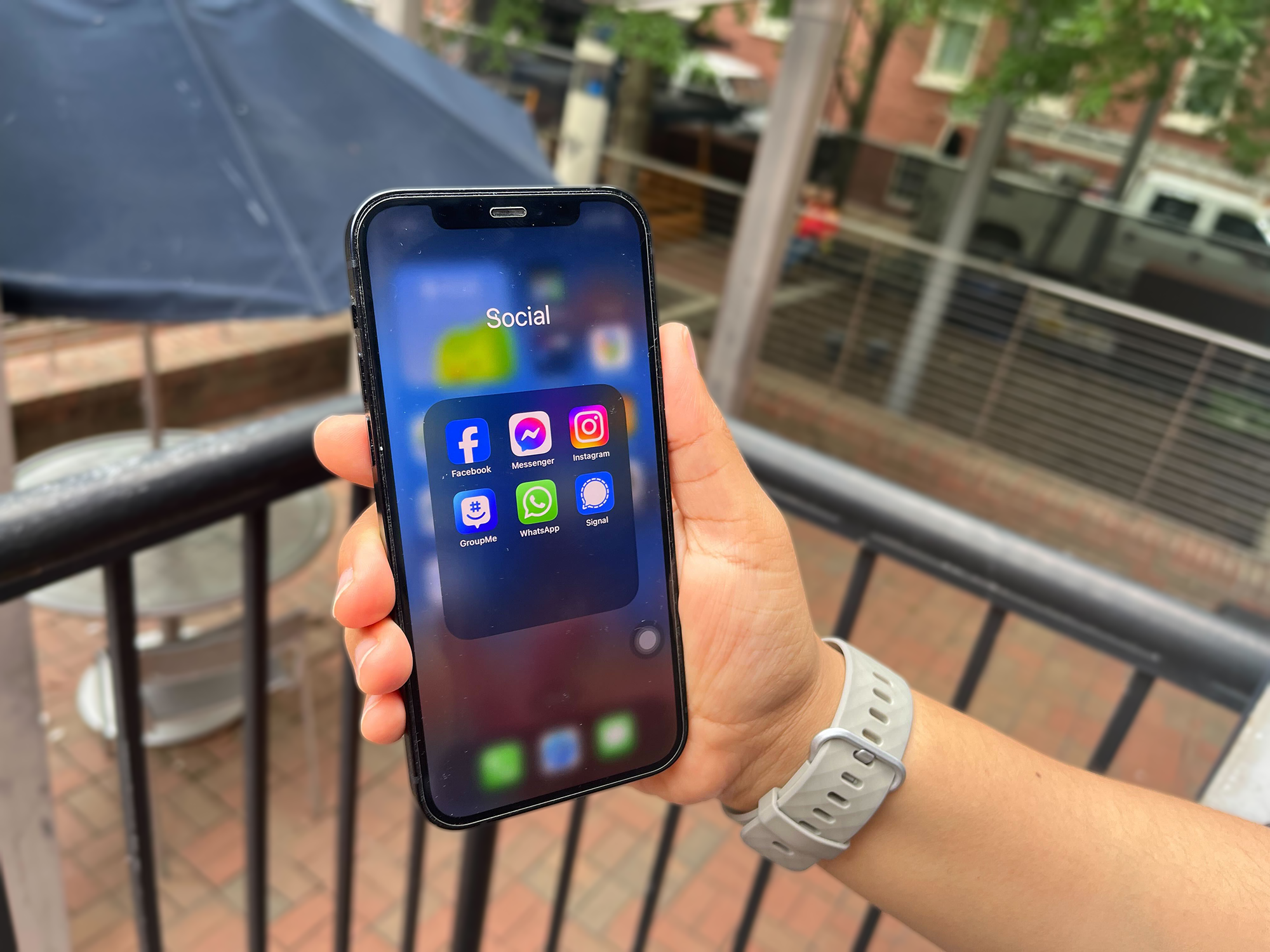 Holding phone