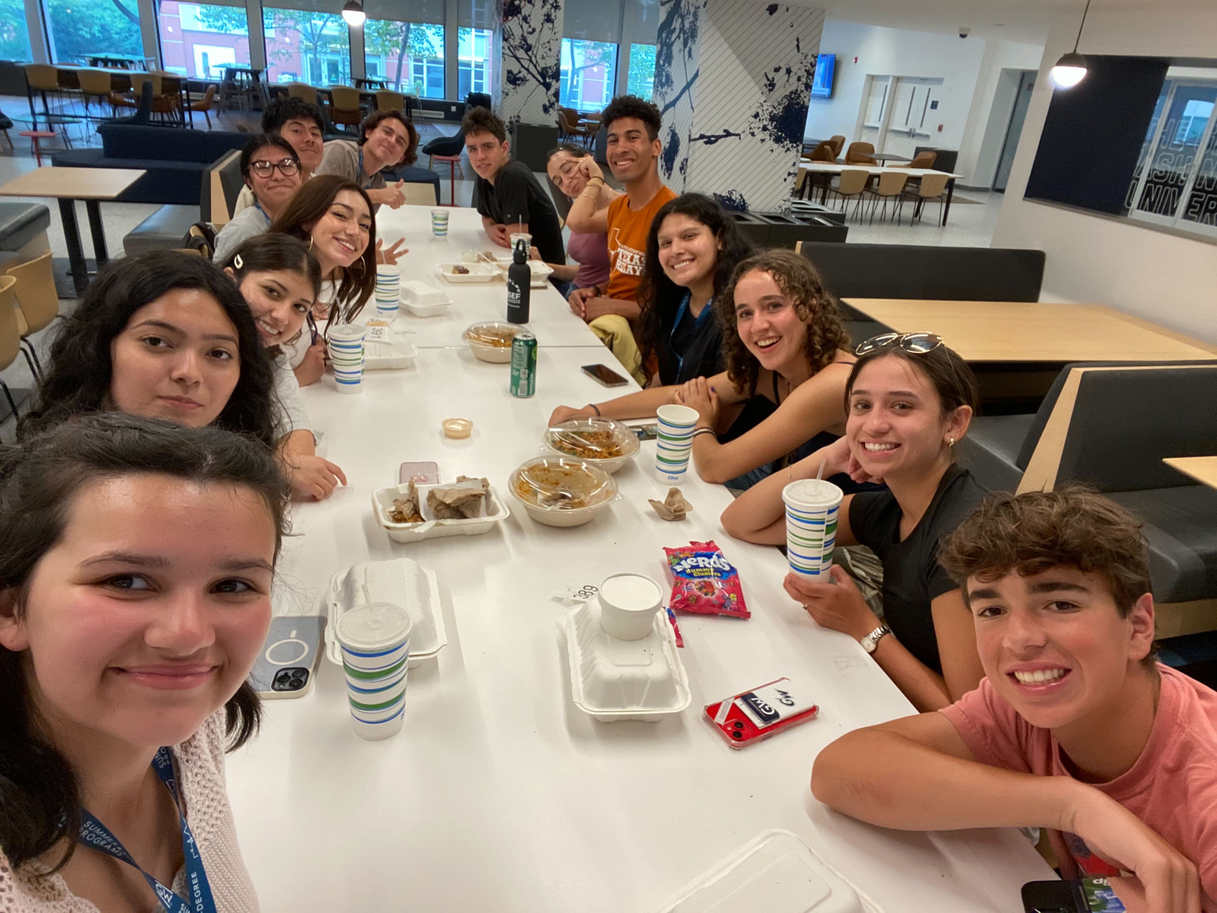 Students eating at a table