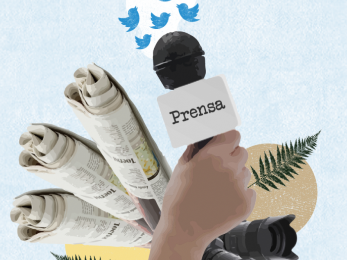 Hands holding a microphone with rolled up newspapers