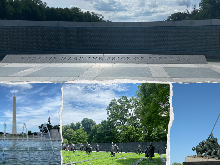 Four images of memorials in Washington, D.C.