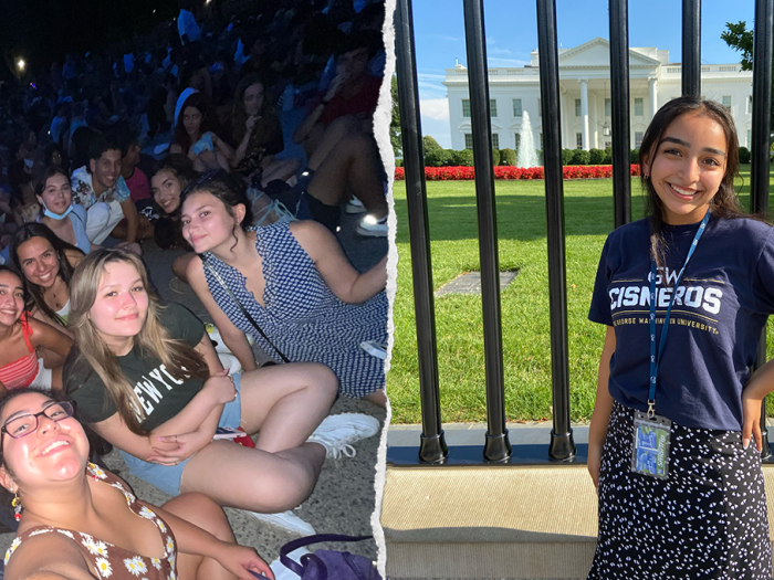 Left: group selfie; Right: Malyna in infront of White House