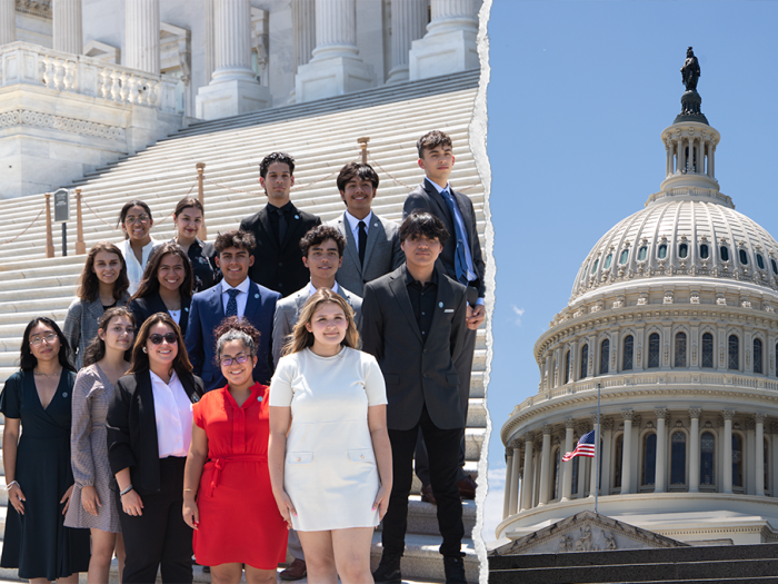 Left: group of students; Right: U.S. Capitol building