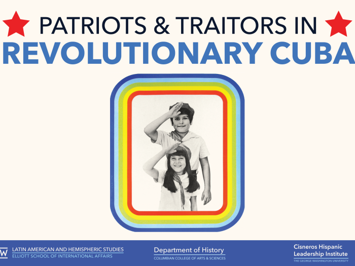 Two children in the middle with the words "Patriots and Traitors in Revolutionary Cuba" on the top