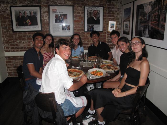 Students eating pizza