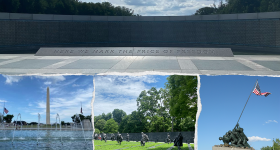 Four images of memorials in Washington, D.C.