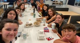 Students eating at a table